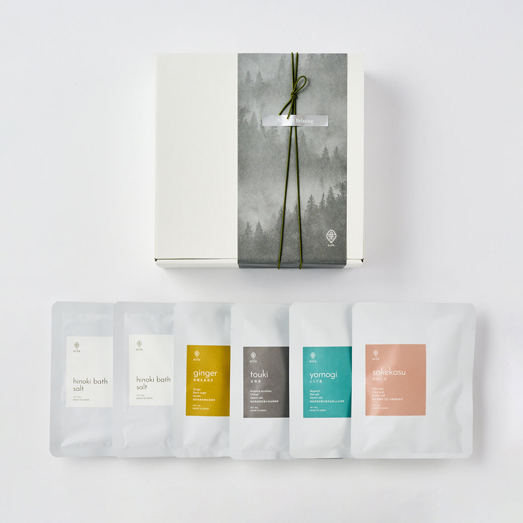 「natural bath bag 4種」＋「hinoki bath salt 2個」ギフトボックス